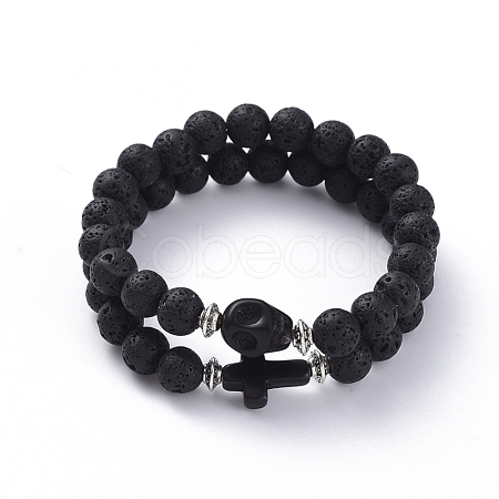 Natural Lava Rock Beads Stretch Bracelets BJEW-JB04979-03-1