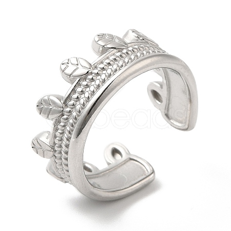 304 Stainless Steel Leaf Open Cuff Ring for Women RJEW-I098-14P-1