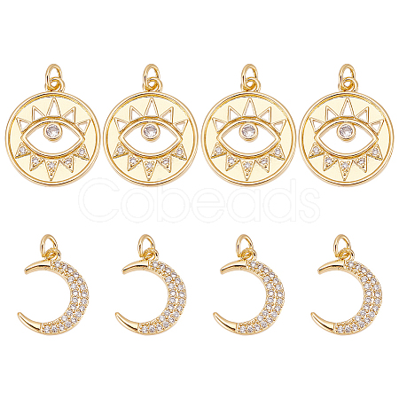 BENECREAT 8Pcs 2 Style Rack Plating Brass Micro Pave Cubic Zirconia Pendants KK-BC0011-96-1