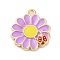 Alloy Enamel Pendants, Golden, Daisy with Ladybird Charm, Violet, 18.5x16x3mm, Hole: 1.6mm, 10pcs/set