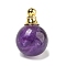 Natural Amethyst Perfume Bottle Pendants, with 304 Stainless Steel Findings, Round, 25x16mm, Hole: 2mm