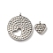 Non-Tarnish 304 Stainless Steel Pendants, Flat Round & Heart Charm, Stainless Steel Color, 28x25x3mm, Hole: 2mm, 2pcs/set