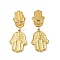 Stainless Steel Shell Rhinestone Pendant Earrings, Hamsa Hand with Evil Eye, Real 18K Gold Plated, 40.5x16mm