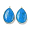 Dyed Natural Howlite Teardrop Pendants, Rack Plating Brass Drop Charms, Long-Lasting Plated, Golden, Dodger Blue, 34~34.5x21~21.5x6.5~7mm, Hole: 1.3mm