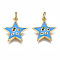 Brass Micro Pave Cubic Zirconia Enamel Charms, with Jump Rings, Nickel Free, Star, Real 16K Gold Plated, Dodger Blue, 15x13.5x2mm, Jump Ring: 5x0.8mm, 3mm inner diameter