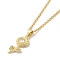 304 Stainless Steel Pendant Necklaces,Brass Micro Pave Cubic Zirconia Pendant, Flower, 17.52 inch(44.5cm) Pendant: 22.5x10.5mm