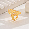 Elegant Hollow Out Lucky Brass Flower Adjustable Rings for Women, Wedding Jewelry, Real 18K Gold Plated, Inner Diameter: 16~19mm