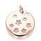 Brass Charms, Lead Free & Cadmium Free, Flat Round with Star, Rose Gold, 15x1.5mm, Hole: 3mm