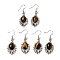 Natural Tiger Eye Teardrop Dangle Earrings, Platinum Brass Jewelry for Women, Lead Free & Cadmium Free, 45mm, Pin: 0.7mm