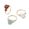 Valentine's Day Rose Natural Red Jasper & Green Aventurine & Rose Quartz Finger Rings, Golden Tone Copper Wire Wrapped Rings for Women, US Size 8 1/2(18.5mm)