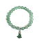 Christmas Theme Natural Green Aventurine Stretch Bracelets, Alloy Enamel Christmas Tree Charm Bracelets for Women, 6-3/4 inch(17cm), 8mm