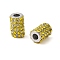 304 Stainless Steel Beads, with Rhinestone, Column, Stainless Steel Color, Citrine, 11x7mm, Hole: 3mm