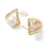 Triangle Natural Pearl Ear Studs with Brass Micro Pave Cubic Zirconia and 925 Sterling Silver Pins EJEW-P256-85G-2