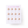 6 Pairs 304 Stainless Steel Flat Round Stud Earrings for Women EJEW-A067-20RG-3