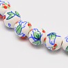Handmade Flower Printed Porcelain Ceramic Beads Strands PORC-M006-8mm-M-2