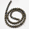 Electroplate Gemstone Natural Pyrite Round Beads Strands G-L129-6mm-01-3