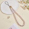 Natural Rose Quartz & 304 Stainless Steel Round Beaded Mobile Straps HJEW-SW00043-02-3
