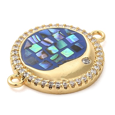 Rack Plating Brass Micro Pave Clear Cubic Zirconia Flat Round with Moon Connector Charms KK-K385-088G-1