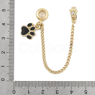 Rack Plating Paw Print Alloy Black Enamel European Safety Chains FIND-C055-05G-01-1