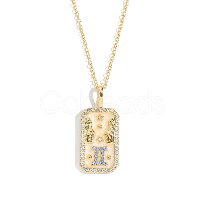 Brass Micro Pave Cubic Zirconia Rectangle with Constellation Pendant Necklaces PW-WG95654-03-1