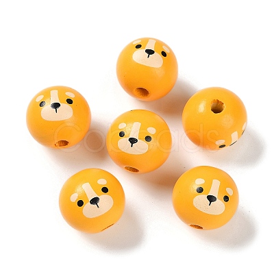 Animal Themes Printed Wood European Beads WOOD-M013-01A-1