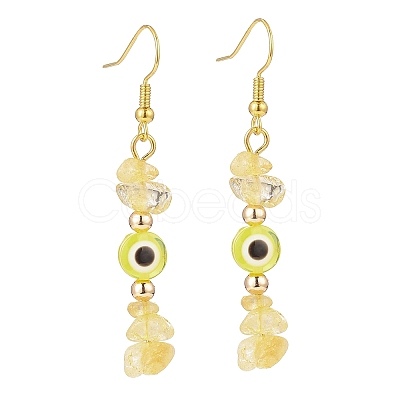 7Pcs 7 Style Natural Mixed Gemstone Chips & Resin Evil Eye Beaded Dangle Earrings EJEW-JE05117-1