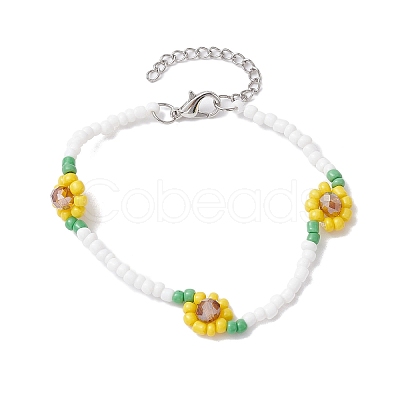 Flower Glass Seed Beaded Bracelets for Women BJEW-JB10105-1