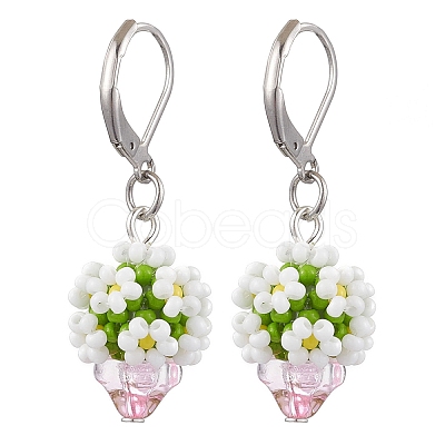 Glass Seed Beads Leverback Earrings EJEW-MZ00324-02-1