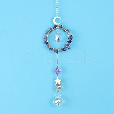 Glass & Brass Pendant Decorations HJEW-PW0002-08H-1