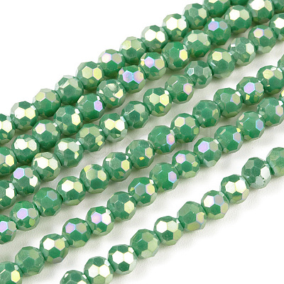 Faceted(32 Facets) Round Full Rainbow Plated Electroplate Glass Beads Strands EGLA-J130-FR14-1