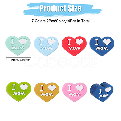 CHGCRAFT 14Pcs 7 Colors Father's Day & Mother's Day Silicone Focal Beads FIND-CA0008-52-1