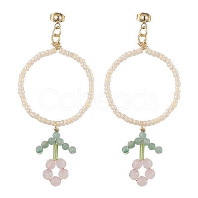 Flower Colorful Glass Seed Beads Dangle Earrings EJEW-MZ00148-1