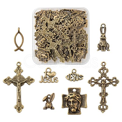 80Pcs 8 Style Easter Themed Tibetan Style Alloy Pendants FIND-LS0001-48-1