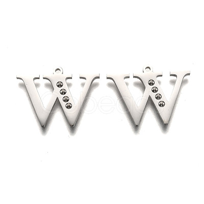 Non-Tarnish 304 Stainless Steel Letter Pendant Rhinestone Settings STAS-Y006-61P-W-1