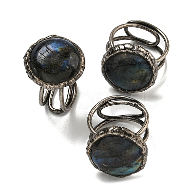 Natural Labradorite Adjustable Rings RJEW-K269-06AS-1