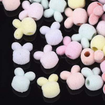 Flocky Acrylic Bunny Beads X-OACR-T005-23-1