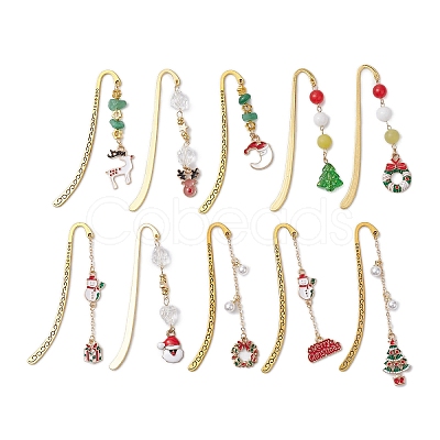 10Pcs 10 Styles Christmas Theme Alloy Enamel Pendant Bookmarks AJEW-JK00339-1