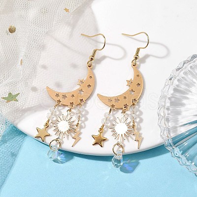 Moon & Star & Sun & Lightning Alloy Chandelier Earrings EJEW-JE05718-1