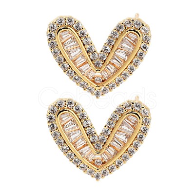 Rack Plating Heart Brass Stud Earrings EJEW-N055-37G-RS-1