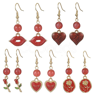 Valentine's Day Alloy Enamel Dangle Earrings with Brass Pins EJEW-JE05331-1