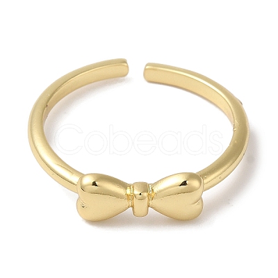 Rack Plating Bowknot Brass Open Cuff Ring for Women KK-B092-39G-1