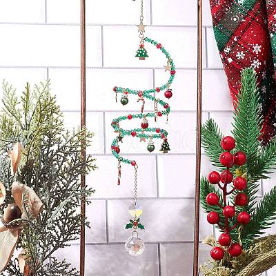 Christmas Theme Glass Beaded Hanging Ornaments HJEW-TA00183-1