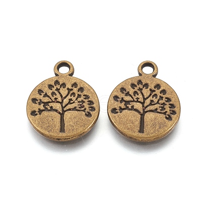 Flat Round with Tree Tibetan Style Alloy Pendants X-TIBEP-R338-10AB-NR-1