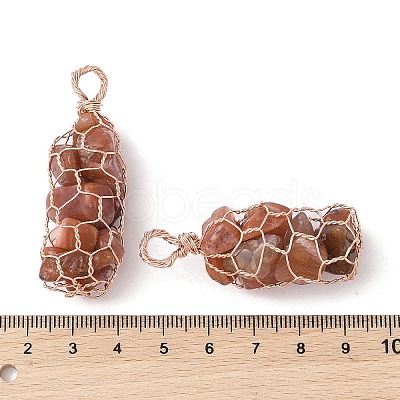 Rack Plating Copper Wire Wrapped Natural Red Agate Chip Big Pendants G-C130-01RG-11-1