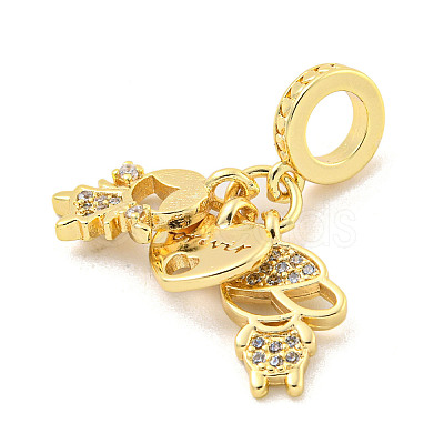 Rack Plating Brass Micro Pave Cubic Zirconia European Dangle Charms KK-P270-02D-G-1