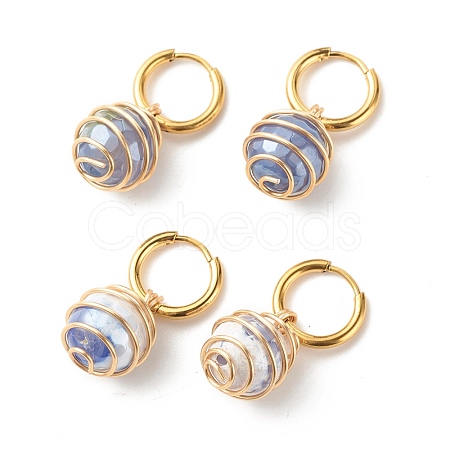 Round Natural Agate Beads Dangle Huggie Hoop Earrings EJEW-JE04718-02-1
