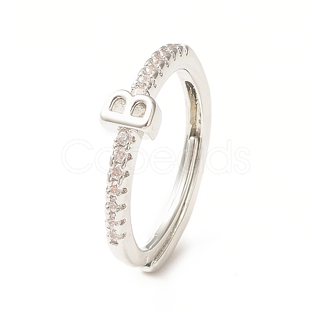 Clear Cubic Zirconia Initial Letter Adjustable Ring RJEW-C052-01P-B-1