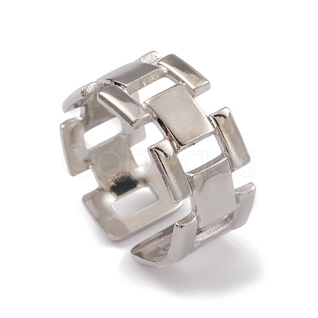 304 Stainless Steel Hollow Out Rectangle Open Cuff Rings for Women RJEW-G285-55P-1