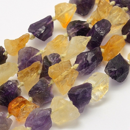 Rough Raw Natural Amethyst and Citrine Beads Strands G-K202-22A-1