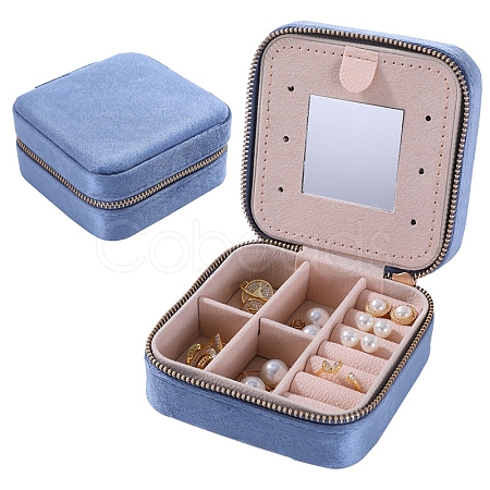 Square Velvet Jewelry Organizer Zipper Boxes PW-WG60981-05-1